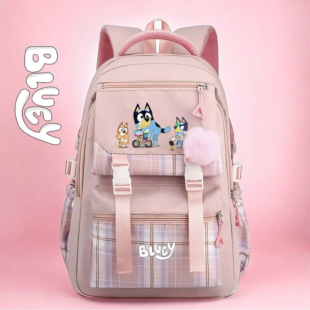 Bluey Backpack Large Shoulder Bag Student travel Waterproof | pink